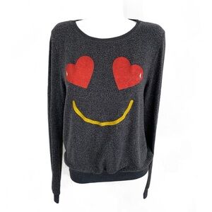 Wildfox Heart Eyes Emoji Face Pullover Long Sleeve Top